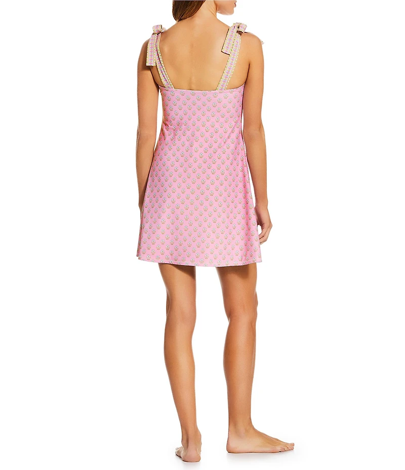 A Loves A Traditional Blooms Ice Blue Reversible Border Print Swim Fabric Rec Dress