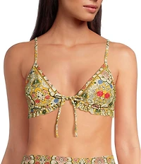 A Loves A Versailles Floral Ruffle Triangle Bralette Swim Top