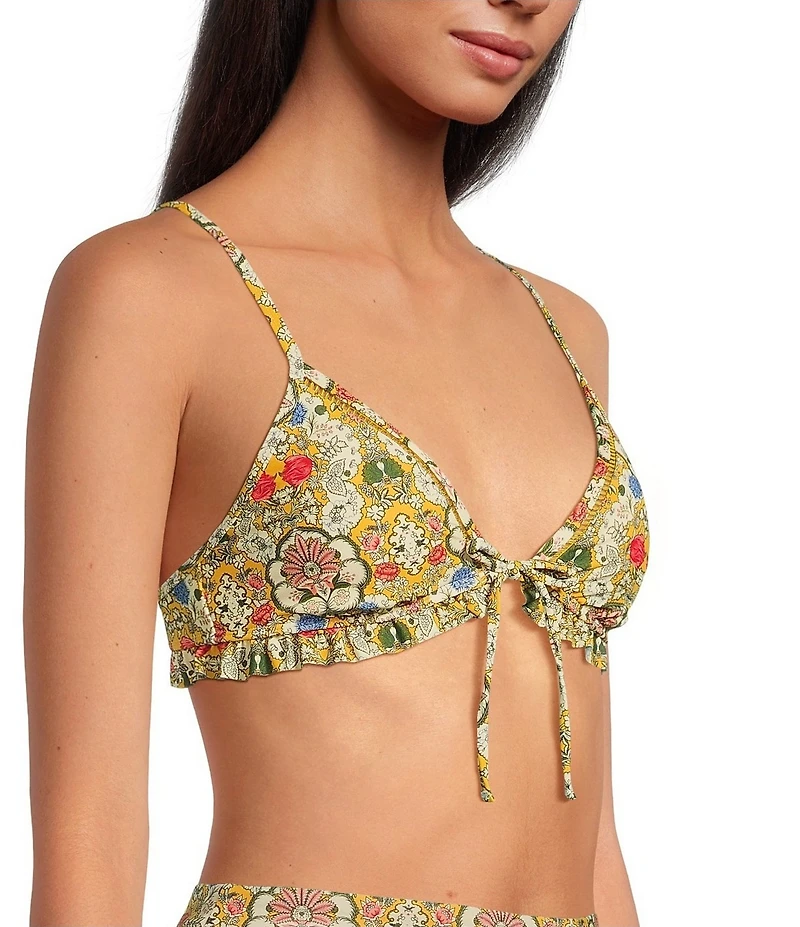 A Loves A Versailles Floral Ruffle Triangle Bralette Swim Top