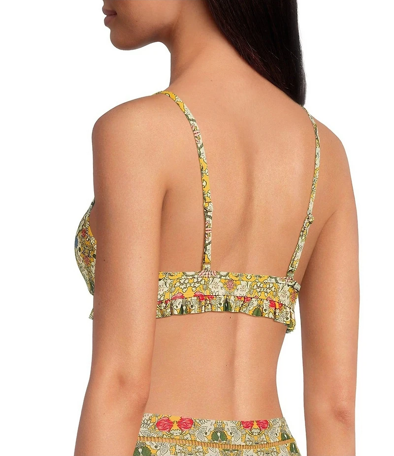 A Loves A Versailles Floral Ruffle Triangle Bralette Swim Top
