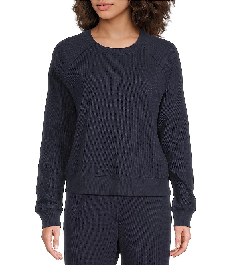 A Loves A Waffle Knit Crew Neck Dropped Long Sleeve Coordinating Pullover