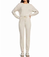 A Loves A Waffle Knit Crew Neck Dropped Long Sleeve Coordinating Pullover