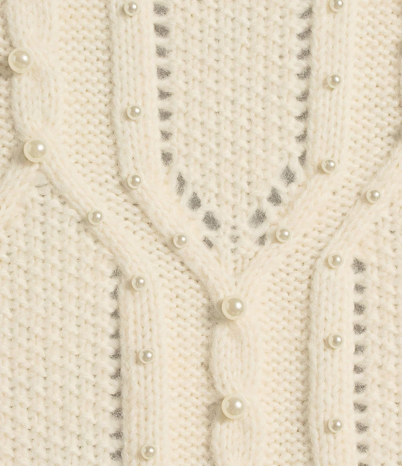 A Loves A Wool Blend Beaded Pearl Crew Neck Long Sleeve Sweater