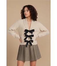 A Loves A Wool Blend Knit Scallop Collar Long Sleeve Bow Front Cardigan Sweater