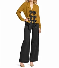 A Loves A Wool Blend Knit Scallop Collar Long Sleeve Bow Front Cardigan Sweater