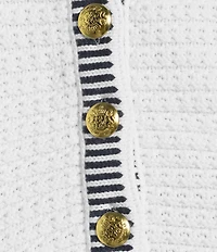 A Loves A Wool Blend Knit Trim Contrast Scoop Neck 3/4 Puff Sleeve Button Front Crop Cardigan