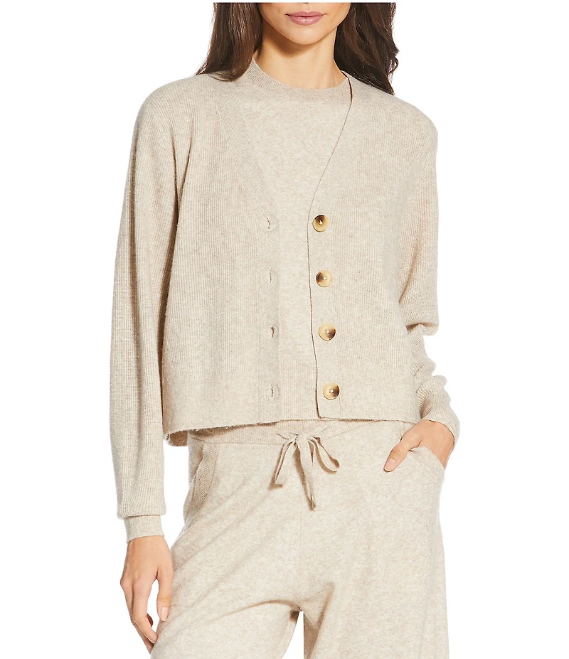 A Loves A Wool Blend V-Neck Long Sleeve Button Front Coordinating Cardigan