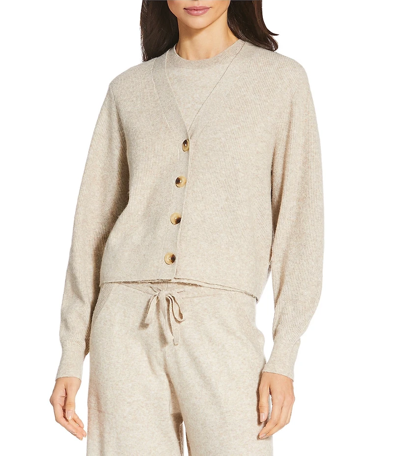 A Loves A Wool Blend V-Neck Long Sleeve Button Front Coordinating Cardigan