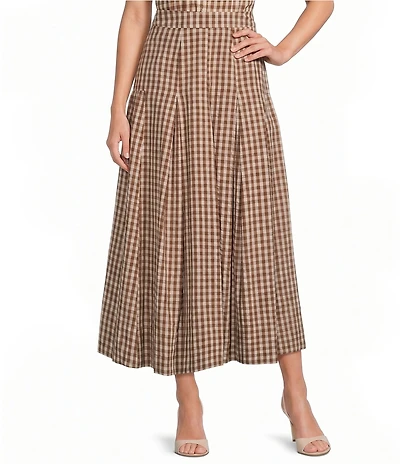 A Loves A Woven Checker Gingham Print High-Rise Coordinating Midi Skirt