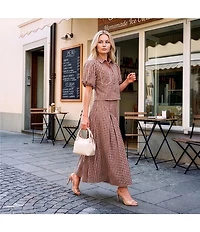 A Loves A Woven Checker Gingham Print High-Rise Coordinating Midi Skirt
