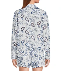 A Loves A Woven Embroidered Print Collared Neck Long Sleeve Button Front Coordinating Shirt