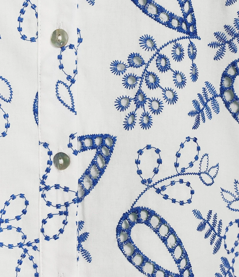 A Loves A Woven Embroidered Print Collared Neck Long Sleeve Button Front Coordinating Shirt