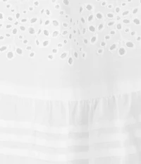 A Loves A Woven Embroidered Round Neck Bell Sleeve Circular Hem Top