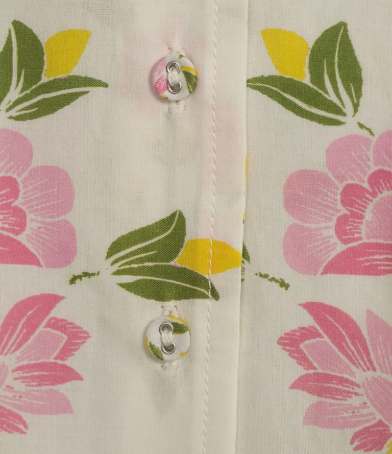 A Loves A Woven Floral Notch Lapel Button Front Short Sleeve Cropped Coordinating Camp Shirt