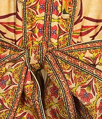 A Loves A Woven Floral Print Deep V-Neck Long Bubble Sleeve Tiered A-Line Flounce Maxi Dress