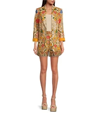 A Loves A Woven Floral Print Linen Blend High Rise Pleated Front Trouser Coordinating Shorts