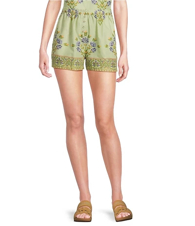 A Loves A Woven Floral Print High Rise Pull-On Coordinating Shorts