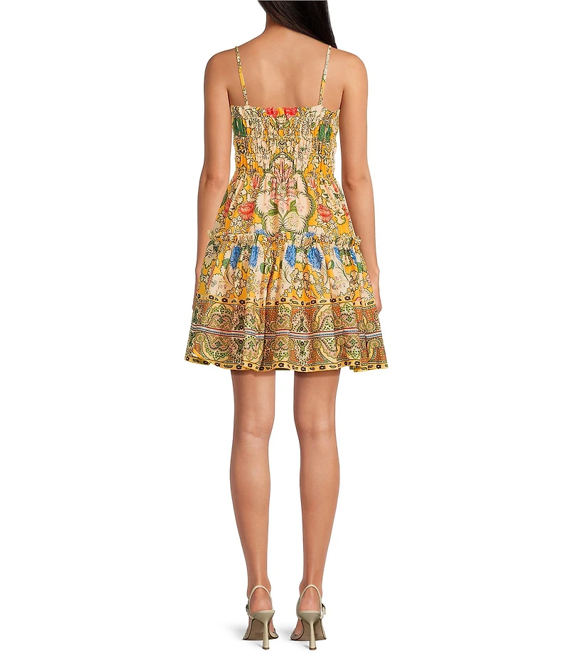 A Loves A Woven Floral Print Spaghetti Strap Smocked Tiered A-Line Babydoll Mini Dress