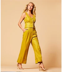A Loves A Woven High Rise Pleated Wide Leg Pointed Cuff Coordinating Trousers