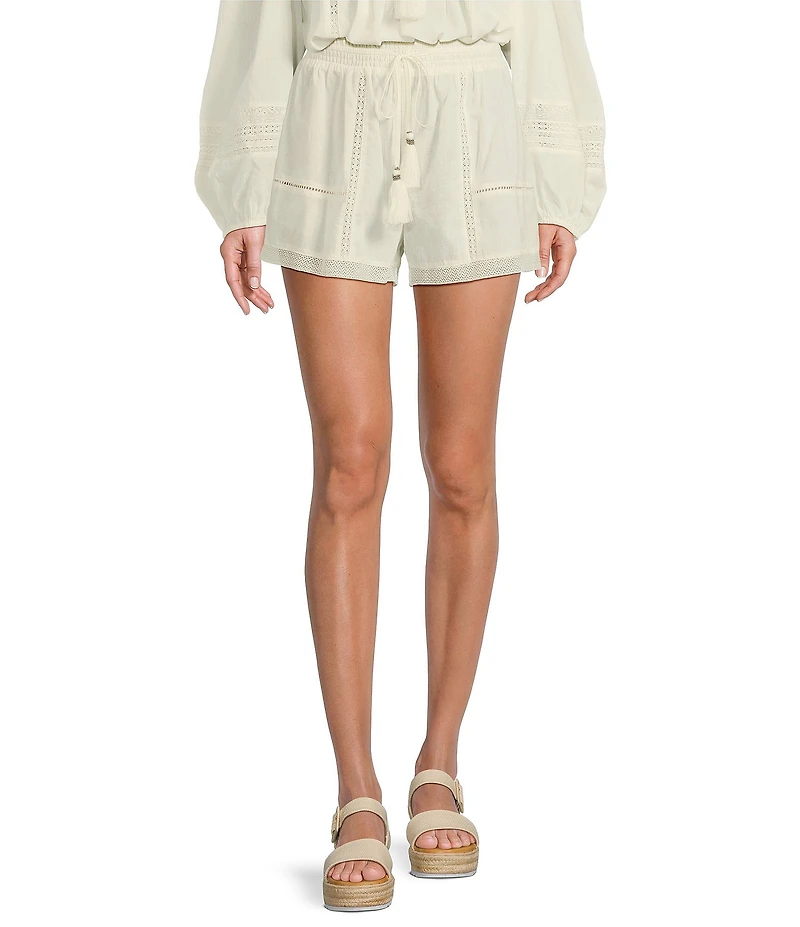 A Loves A Woven Lace High Rise Tassel Drawstring Coordinating Shorts