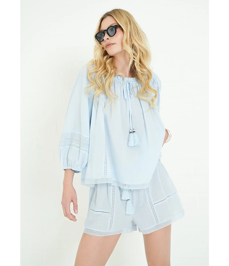 A Loves A Woven Lace High Rise Tassel Drawstring Coordinating Shorts
