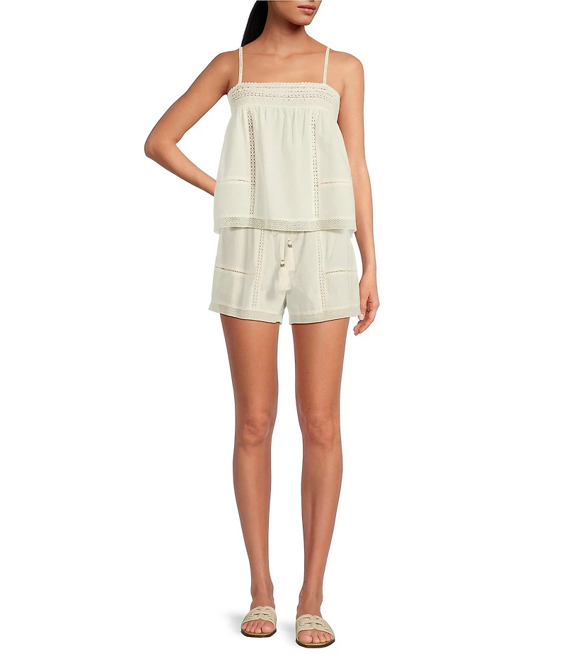 A Loves A Woven Lace Straight Neck Sleeveless Spaghetti Strap Flounce Coordinating Camisole Top