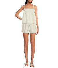A Loves A Woven Lace Straight Neck Sleeveless Spaghetti Strap Flounce Coordinating Camisole Top
