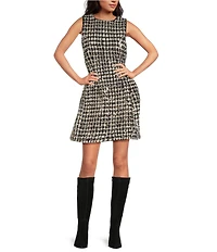 A Loves A Woven Metallic Houndstooth Crew Neck Sleeveless A-Line Coordinating Mini Dress