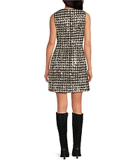 A Loves A Woven Metallic Houndstooth Crew Neck Sleeveless A-Line Coordinating Mini Dress