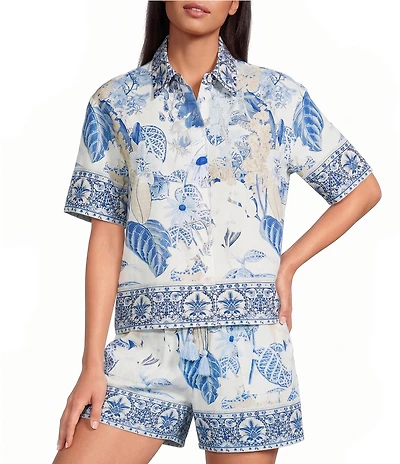 A Loves A Woven Printed Collared Short Sleeve Button Front Coordinating Shirt