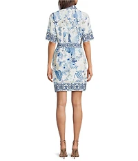 A Loves A Woven Printed Collared Short Sleeve Button Front Self-Tie Belted Mini Dress