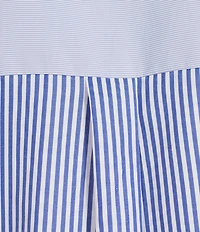 A Loves A Woven Ric Rac Trim Stripe Point Collar Scallop Hem Button Front Coordinating Shirt