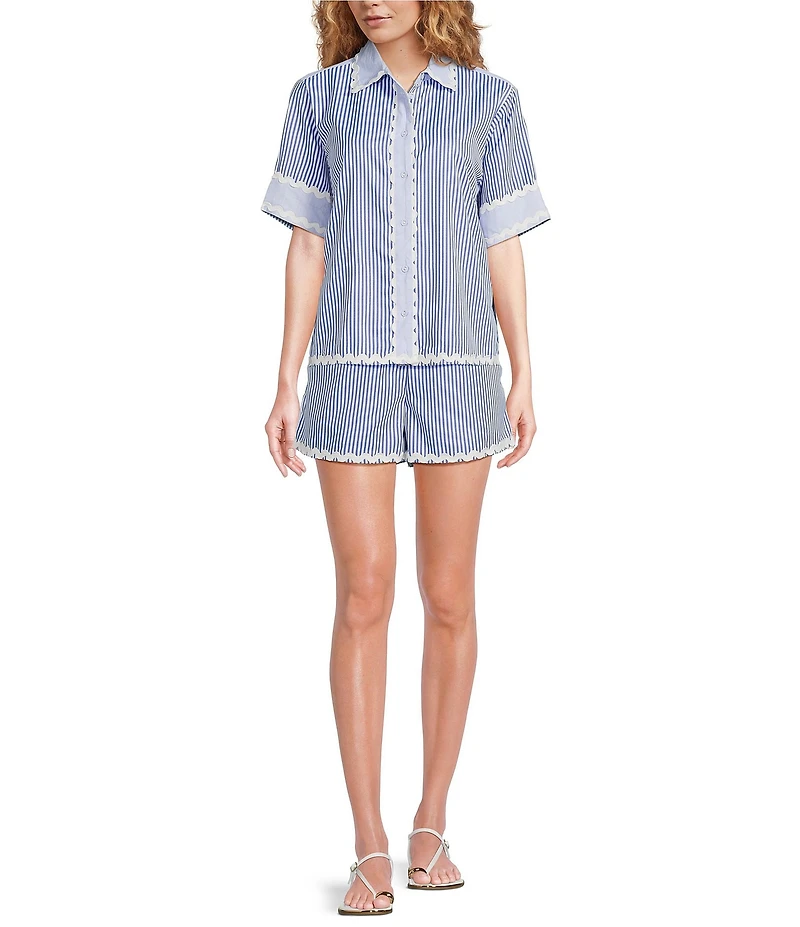 A Loves A Woven Ric Rac Trim Stripe Pull On Coordinating Shorts