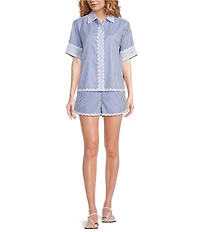 A Loves A Woven Ric Rac Trim Stripe Pull On Coordinating Shorts