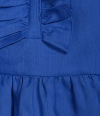 A Loves A Woven Ruffle Collar Split V-Neck Flutter Cap Sleeve Cropped Blouse