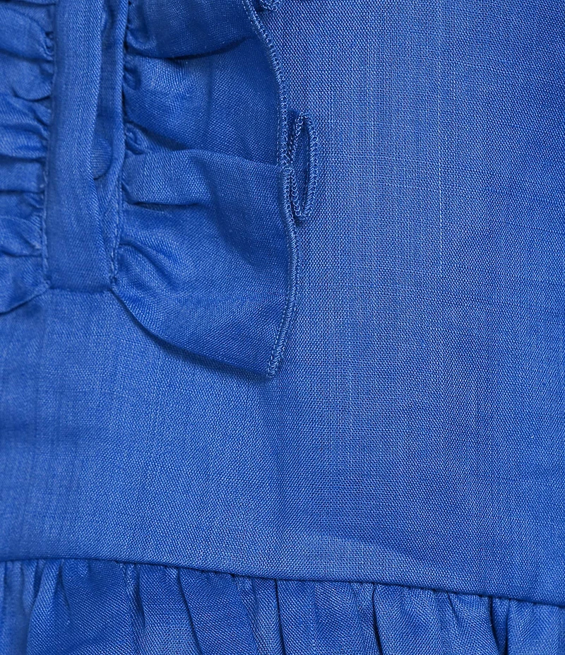 A Loves A Woven Ruffle Collar Split V-Neck Flutter Cap Sleeve Cropped Blouse