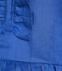 A Loves A Woven Ruffle Collar Split V-Neck Flutter Cap Sleeve Cropped Blouse