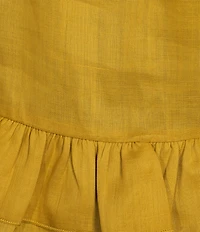 A Loves A Woven Ruffle Split V-Neck Short Bubble Sleeve Cropped Flounce Blouse