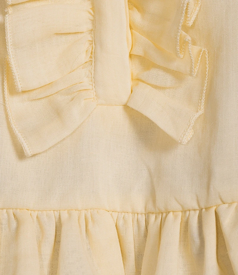 A Loves A Woven Ruffle Split V-Neck Short Bubble Sleeve Cropped Flounce Blouse