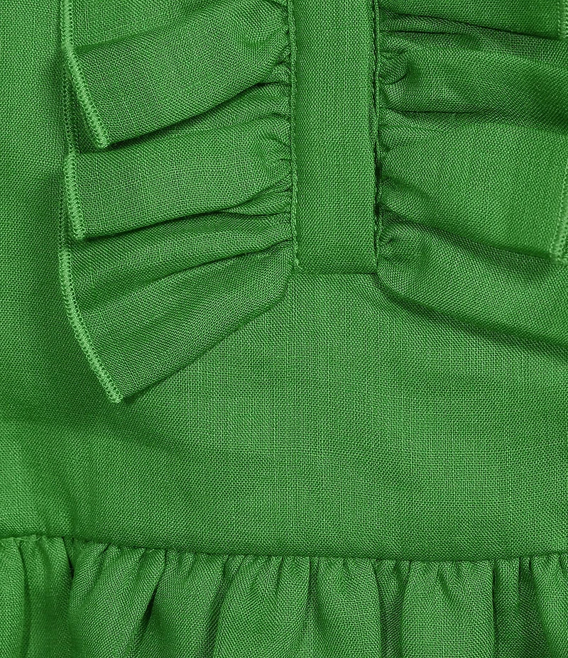 A Loves A Woven Ruffle Split V-Neck Short Bubble Sleeve Cropped Flounce Blouse