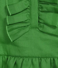 A Loves A Woven Ruffle Split V-Neck Short Bubble Sleeve Cropped Flounce Blouse