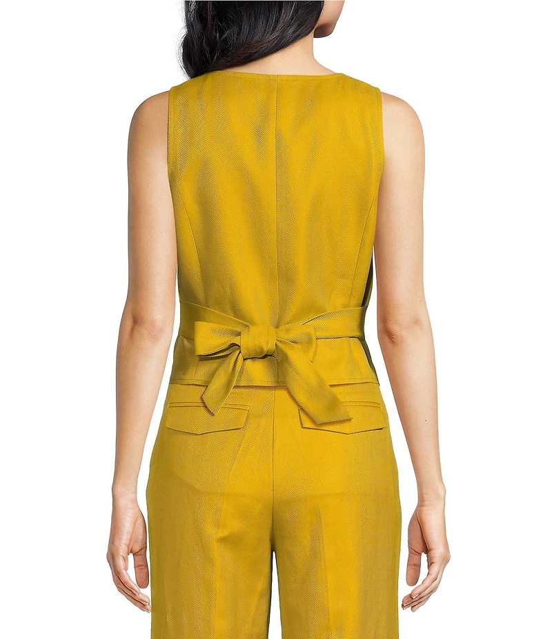 A Loves A Woven Scoop Neck Embellished Button Front Sleeveless Cropped Coordinating Vest
