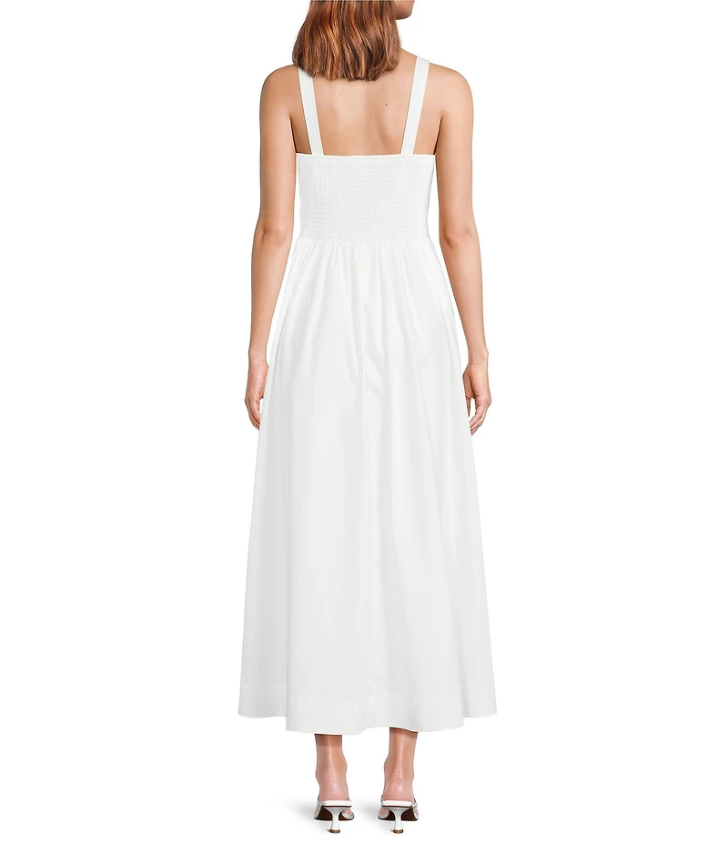 A Loves A Woven Square Neck Sleeveless Straps Drop Waist Smocked Backing Ruched Sides A-Line Maxi Dress