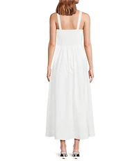 A Loves A Woven Square Neck Sleeveless Straps Drop Waist Smocked Backing Ruched Sides A-Line Maxi Dress