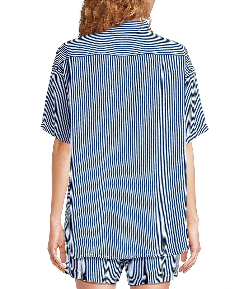 A Loves A Woven Stripe Point Collar Short Sleeve Button Front Coordinating Camp Shirt