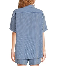 A Loves A Woven Stripe Point Collar Short Sleeve Button Front Coordinating Camp Shirt