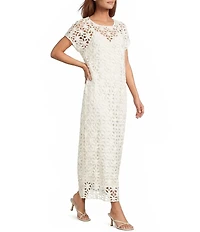 A.Ren Annecy Linen Blend Round Neck Short Sleeve Maxi Dress