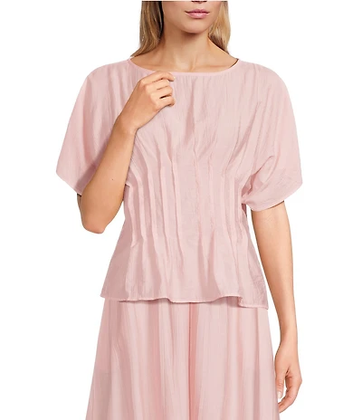 A.Ren Aurelia Round Neck Short Sleeve Pleated Coordinating Top