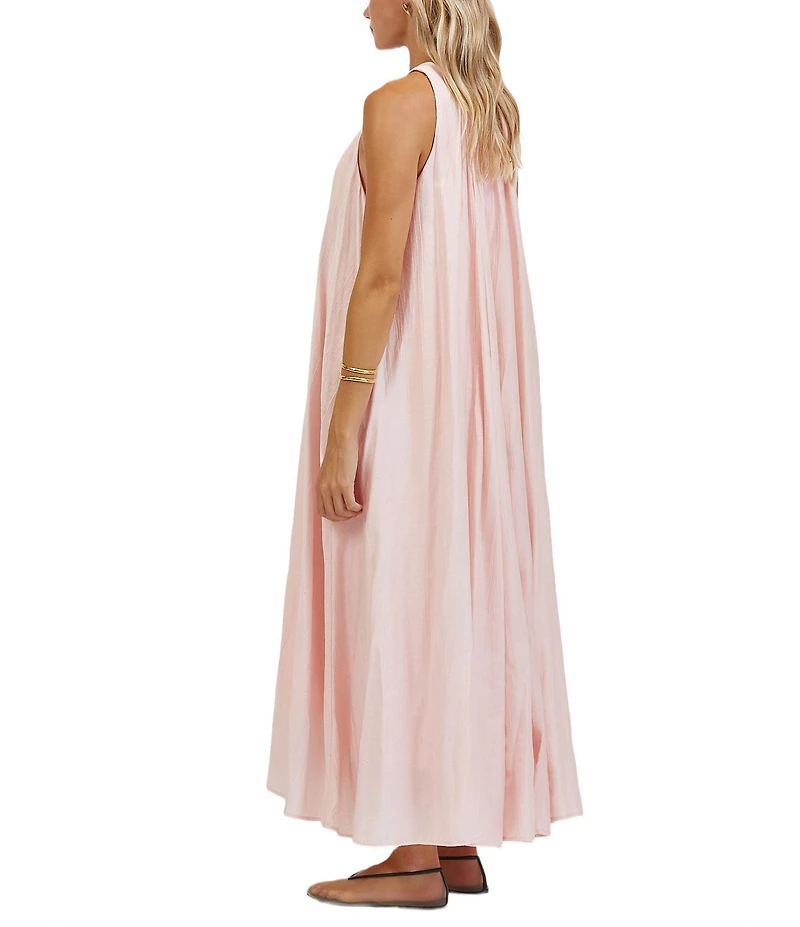 A.Ren Aurelia Round Neck Sleeveless Shirring Maxi Dress
