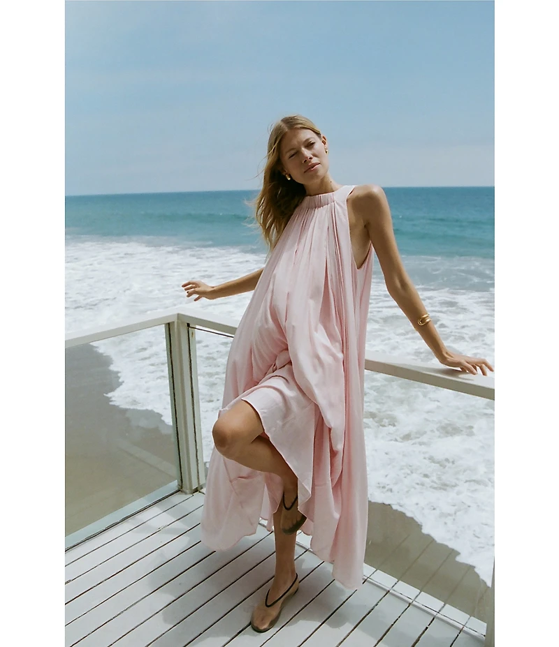 A.Ren Aurelia Round Neck Sleeveless Shirring Maxi Dress